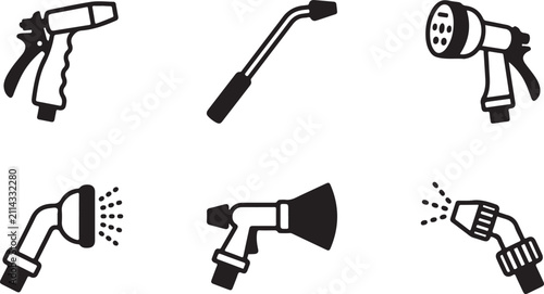 Fotografía Six different types of sprayer nozzles in black and white Vector