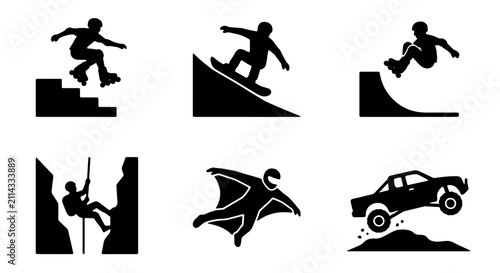 фотографія Extreme Sports Icons Set, Action Silhouette Collection, Adrenaline Adventure Gra