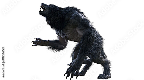 Canvas Print Werewolf creature roaring with sharp claws and dark fur