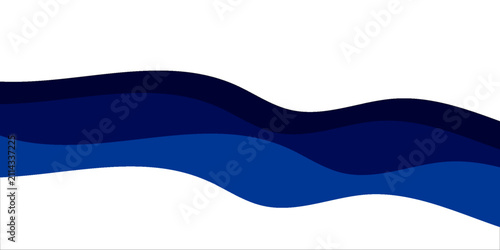 Abstract blue wave background vector template for web header, banner, and presentation. Modern dynamic navy blue wavy curve shape isolated on white background.