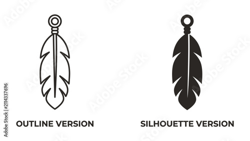 Foto Feather Icon Set: A versatile set of two feather icons, one as a clean outline and the other as a solid silhouette, ideal for adding a touch of natural or symbolic flair to designs