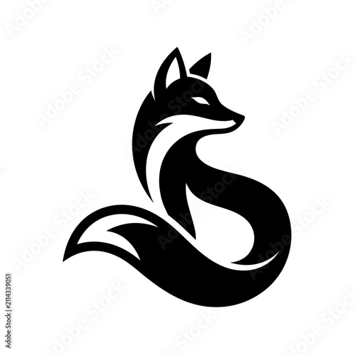 Stylized Black and White Fox Logo Design.