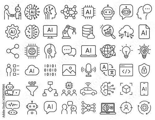 AI・人工知能・チャットボット・ロボット・機械学習・クラウド・自動化のアイコンセット