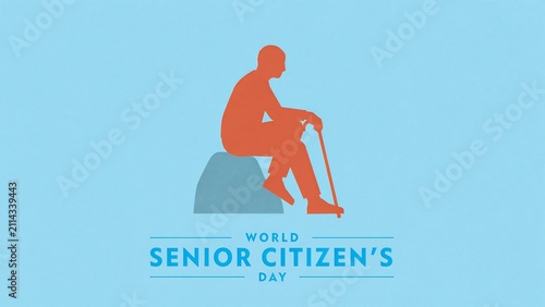 World senior citizens day graphic with silhouette of elderly person sitting retirement pensioner grandfather