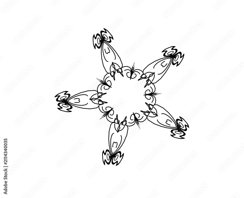 Fototapeta premium Abstract Tribal Floral Mandala Line Art Symbol Isolated on White Background