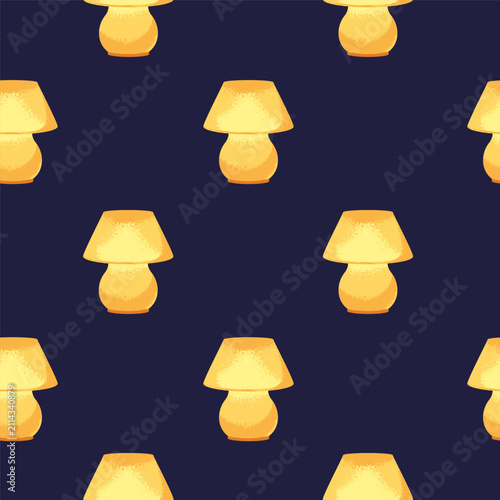 Bedside table lamps, seamless pattern. Warm cozy interior light decoration, e...