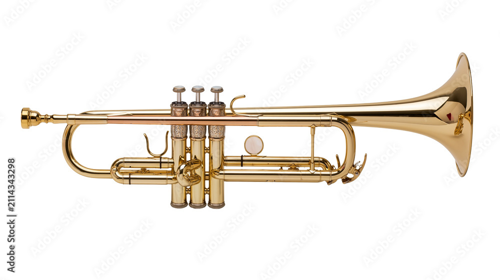 Fototapeta premium Brass trumpet musical instrument with valves and bell