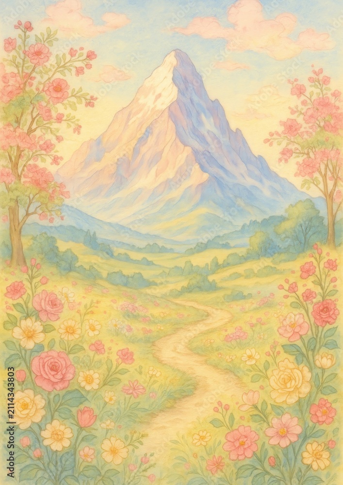 Fototapeta premium Pastel mountain landscape wallpaper