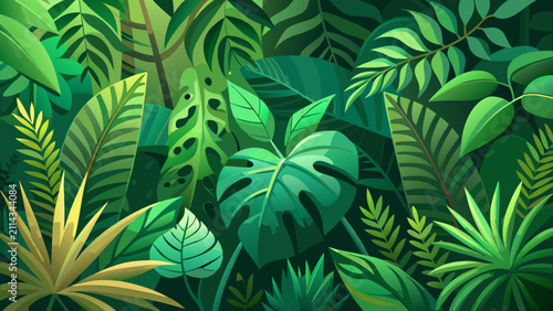 Dense tropical rainforest jungle plant background with tropical
