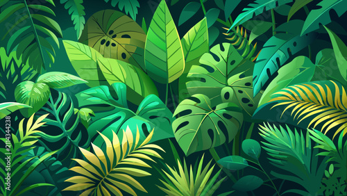 Exotic tropical jungle leaves pattern vector background