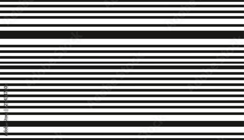 Abstract seamless background of horizontal black and white stripes with varying thicknesses like a barcode pattern.