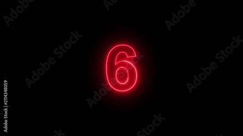 Glowing Green Neon Number 6 Countdown on Black Background, Futuristic Digital Numeric Display, Luminous Countdown Timer, Modern HUD Interface, Motion Graphics Design