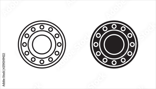 Mechanical ball bearing icon set, collection featuring outline and solid styles. Ideal for engineering, industrial, automotive, machinery, and manufacturing projects.