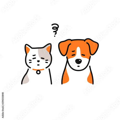体調不良で元気がない犬と猫のシンプルなベクターアイコンイラスト素材