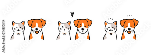 犬と猫の表情アイコンイラストセット素材