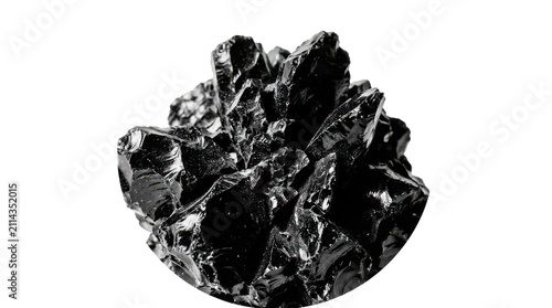 Black obsidian crystal cluster isolated on transparent background