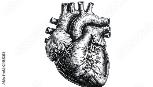 Vintage Anatomical Heart Illustration Isolated Black White