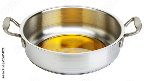 Stainless steel pot with golden cooking oil