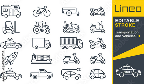 Canvastavla Comprehensive transportation and vehicles line icon set featuring automobile tru