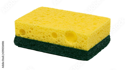 Foto Yellow sponge with green abrasive side for cleaning