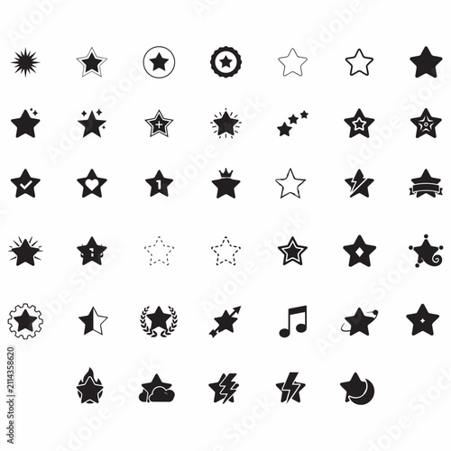 Set of various decorative star design elements and icons with collection decorative abstract favorite decoration illustration geometry isolated graphicdesign
