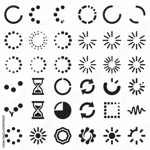 Collection of loading spinner and progress indicator icons with progress indicator interface buffering collection hourglass circular software