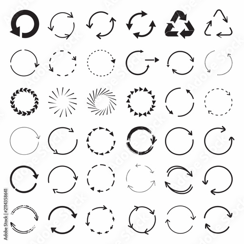 Circular loading and refresh arrow icons set with circular interface business rotation direction progress movement handdrawn continuous revolving