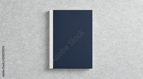 Blank Navy Blue Book Cover on Textured Gray Background.