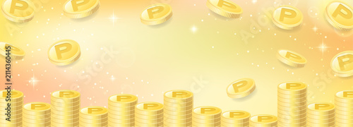 コピースペース付きポイントコインの黄金背景