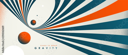 Abstract gravity concept showing pull, tension, and momentum as elements flow toward a center, transforming chaos into structured balance and direction.