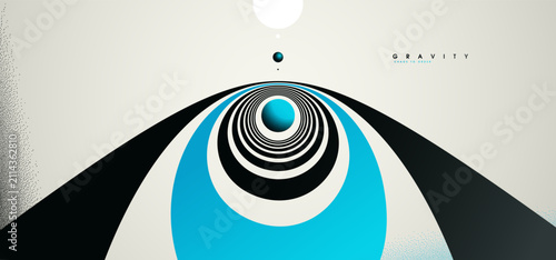 Blue colored gravity concept illustrating controlled attraction, depth, and focused motion as element converge into a calm, structured center.