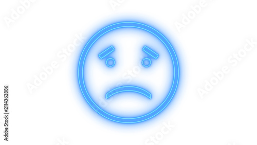 Obraz na plátně Glowing neon sad face emoji representing bad mood sorrow depression or unhappine