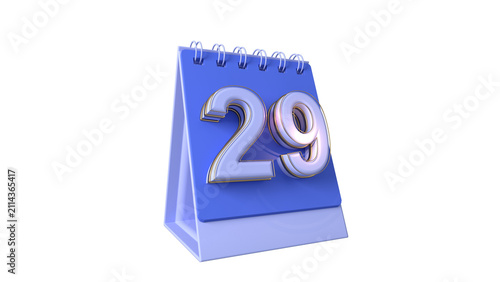 Realistic 3D Calendar Numbers 29