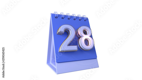 Realistic 3D Calendar Numbers 28