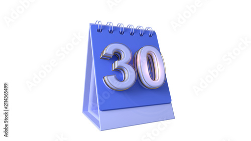 Realistic 3D Calendar Numbers 30