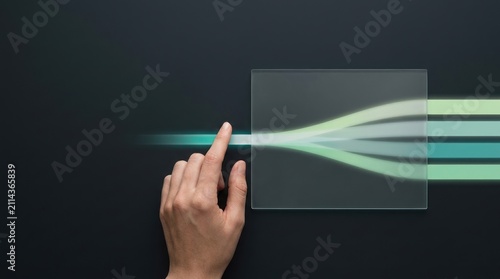 Human approval expands compute capacity through a transparent review field with glowing workload streams and copy space for business technology presentations