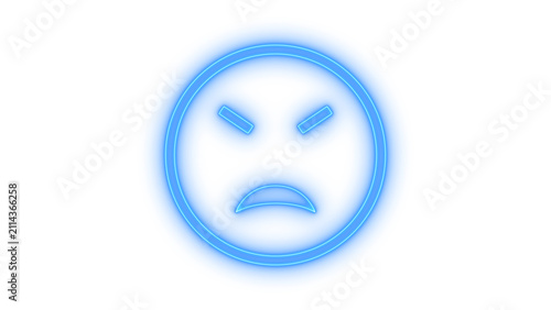 Fotografía Colorful neon angry face emoji icon with glowing effect and frowning sad mouth r