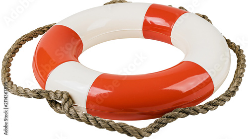 Cuadro en lienzo Orange and white life preserver ring with thick rope