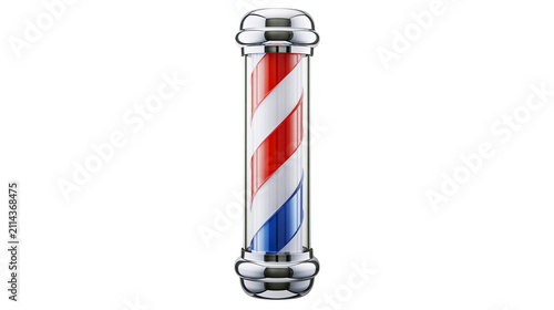 Classic Barber Pole with Red White Blue Stripes and Chrome Accents