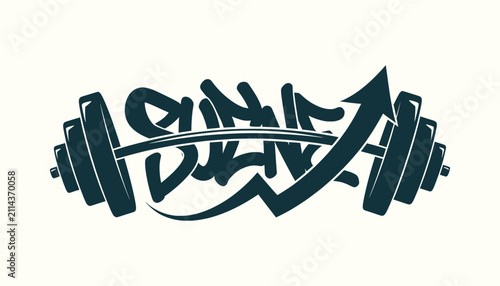 Graffiti Style Fitness Barbell Logo with Upward Growth Arrow for Gym Motivation and Weightlifting