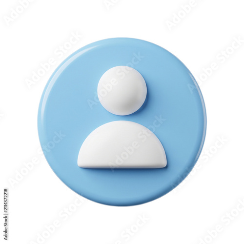 3D User Profile Icon on Blue Round Button Isolated on White Background
