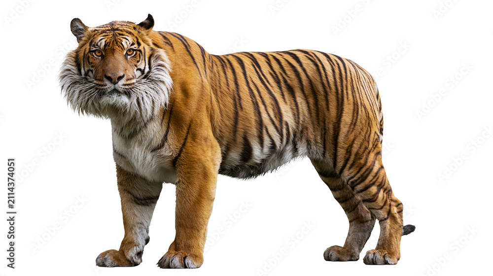 Obraz premium Bengal tiger standing full body, white