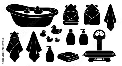 Canvastavla Baby Bath Time Icons, Rubber Ducks, Towels, Bathtub, Scales, and Soap Dispensers