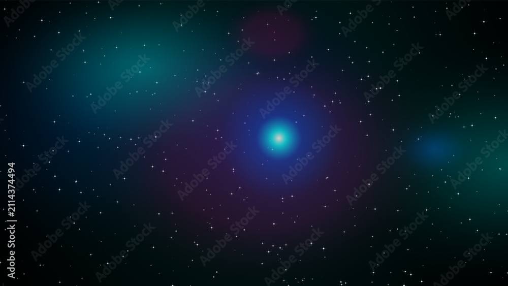 Fototapeta premium Glowing bright blue star in deep space background with astronomy universe background astrophysics