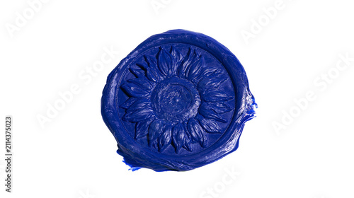Blue wax seal stamp with sunflower design