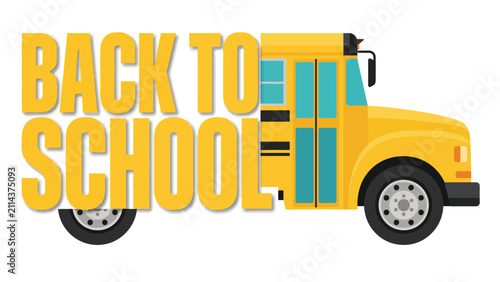 School bus with various school supplies,Old yellow school bus with back to school post.