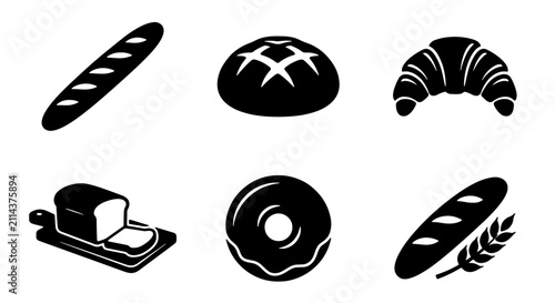 Foto Bakery Icons Set, Fresh Bread and Pastry Vector Graphics, Delicious Food Collect