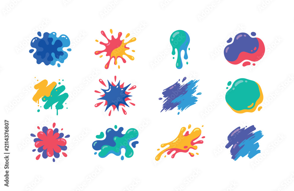 Obraz premium Collection of colorful abstract paint splatters and splashes for design elements