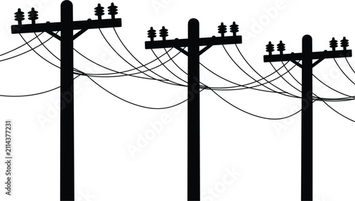 Utility power poles, electrical transmission lines isolated infrastructure vector illustration design set for energy distribution networks