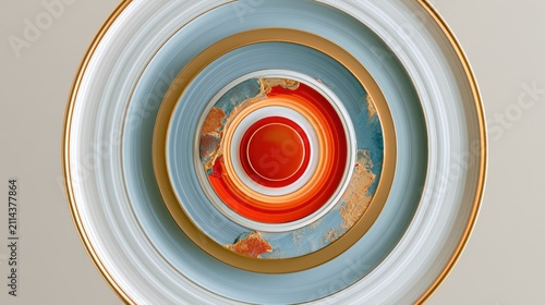 Concentric circles with gold trim and textured inlay top down view